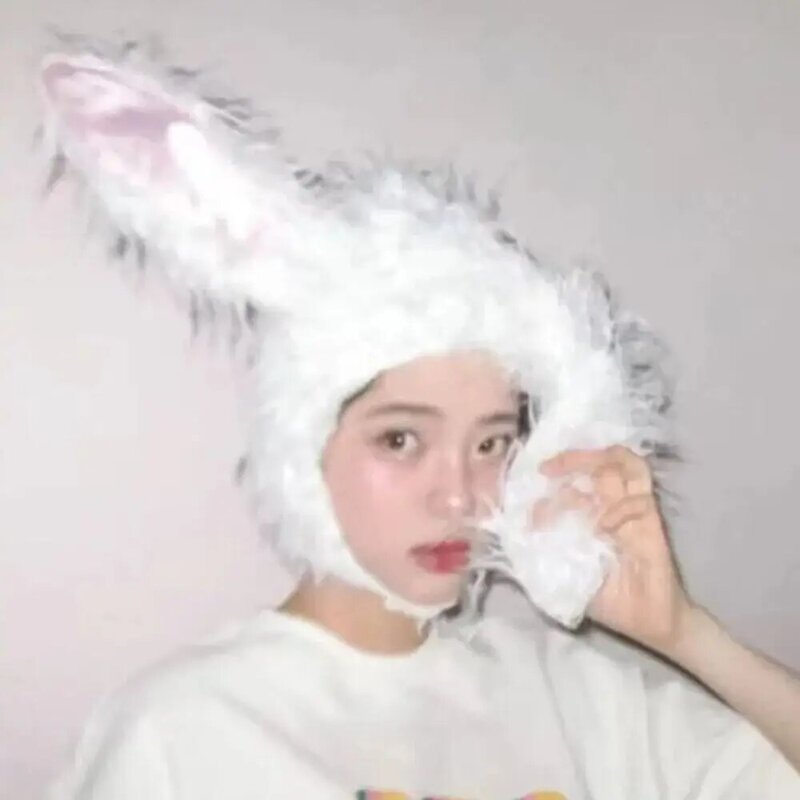 Kawaii Bunny Ears Hat Winter Cute Rabbit Head Warmer Warm Plush Ear Protection Cap Cosplay Props