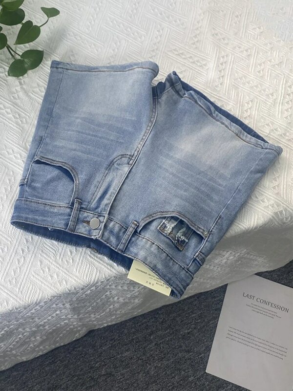 Женские синие джинсовые шорты, модная уличная одежда в стиле 90-х, Y2k, в стиле Харадзюку, корейские винтажные трапециевидные шорты с высокой талией, джинсовая одежда на лето