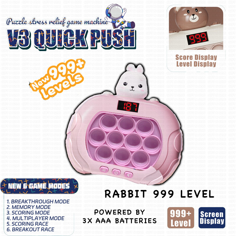 Quick Push Game Console para Meninos e Meninas, Quebra-cabeça Rápido Rápido, Pop It Fidget, Brinquedos Educativos, Até 999, Whack-A-Mole