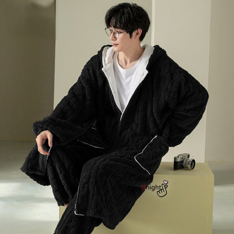 Conjunto coral de pijama masculino, roupa de quimono, roupão espesso, roupão quente, conjuntos de roupas de inverno, tamanho grande, nova moda, 2023