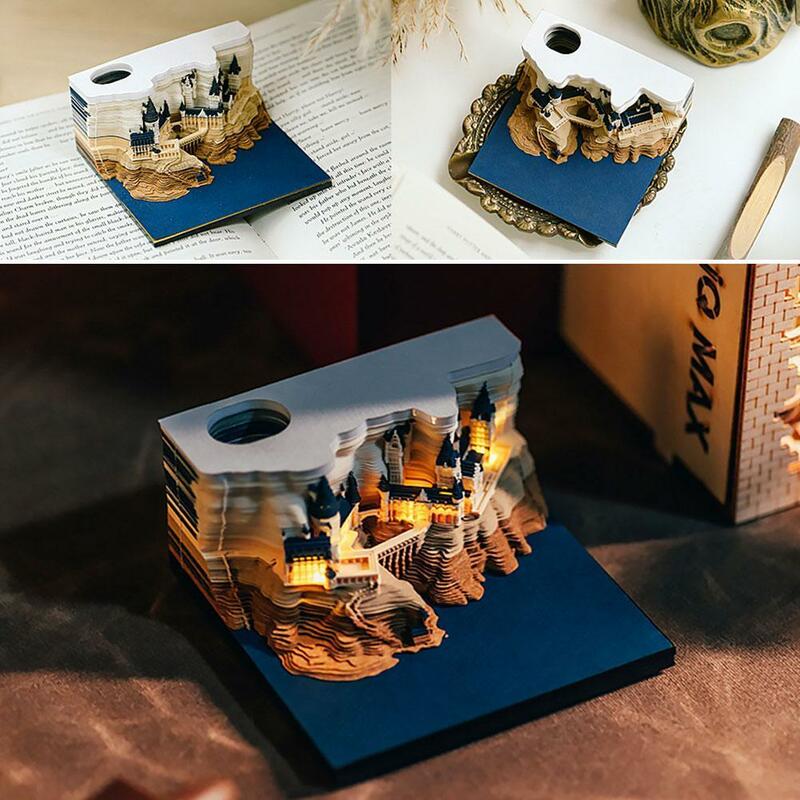 3D notatnik, 2024 kalendarz biurkowy notatnik, 3D magiczny zamek tygodniowy notatnik kalendarza ze światłem akcesoria piśmiennicze obsadka do pióra