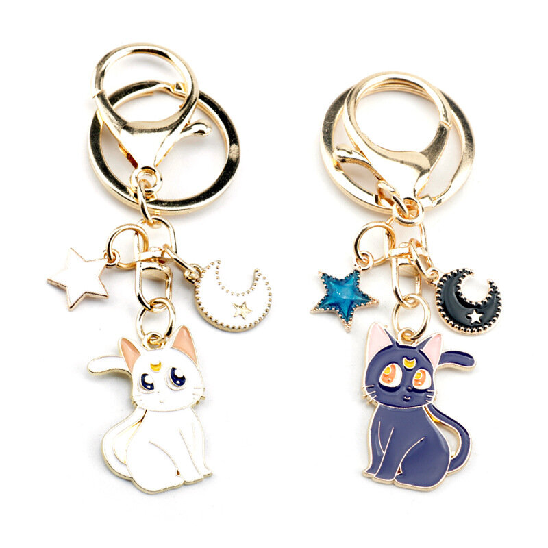 Anime Sailor Moon gantungan kunci Tsukino Usagi Aksesori liontin cincin kunci kucing Luna ornamen tas hadiah