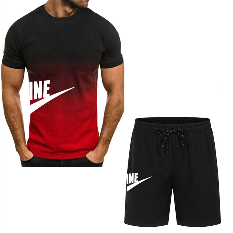 Мужской спортивный костюм из двух предметов, Повседневная футболка с коротким рукавом и шорты, лето 2024