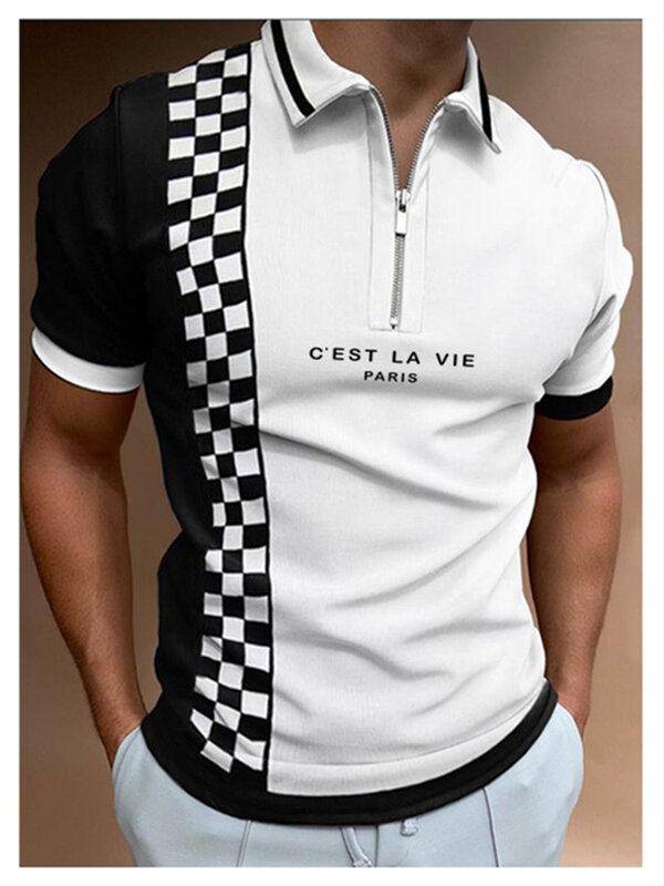 2021 nowe męskie koszulki Polo lato wysokiej jakości dorywczo mody z krótkim rękawem w paski zamek klapy Polo S-3XL