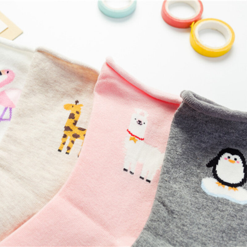 Fashion Academy Fengri Series Cotton Mid Tube Socks Cartoon Animal Flamingo arricciato calzini larghi femminili