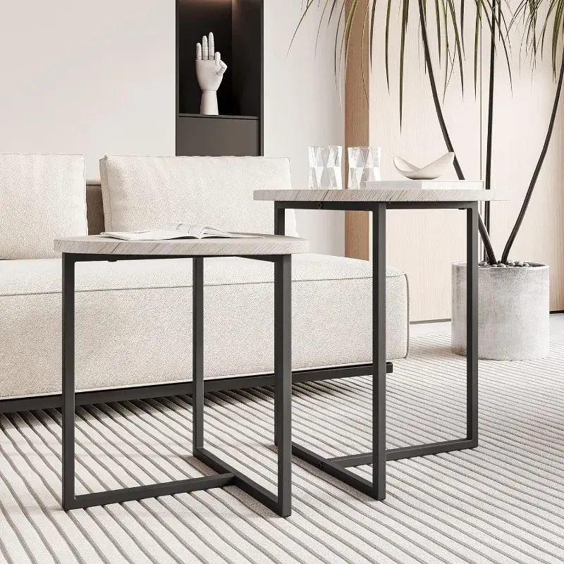 โต๊ะกาแฟทรงกลม hojinlinero ชุดโต๊ะ2โต๊ะสำหรับห้องนั่งเล่นโต๊ะกาแฟโต๊ะห้องนั่งเล่นส่วนประกอบแข็งแรงและใช้งานง่าย