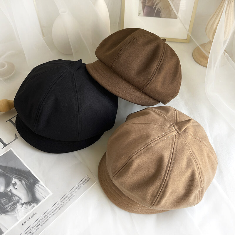 Short-brimmed Retro Literary Style Beret Ladies Autumn and Winter Fashion All-match Painter Hat Street Shooting Octagonal Cap