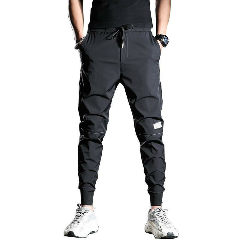 Harajuku Men's Elastic Waist Casual Pants Spring Summer Sports Trousers Tapered Leg Stretch Ideal Daily Wearing Exercise Pants