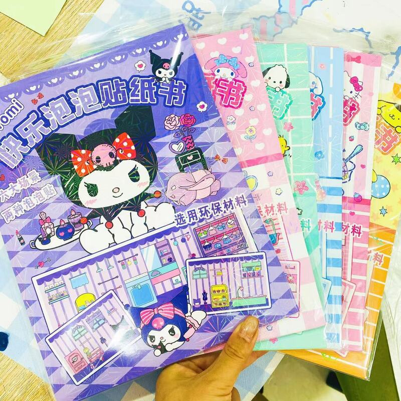 Livre d'autocollants créatifs Sanurgente Kuromi My Melody Bubble pour filles, livre d'autocollants silencieux, scène de bulles 3D, jouets cadeaux faits à la main, Kawaii, nouveau