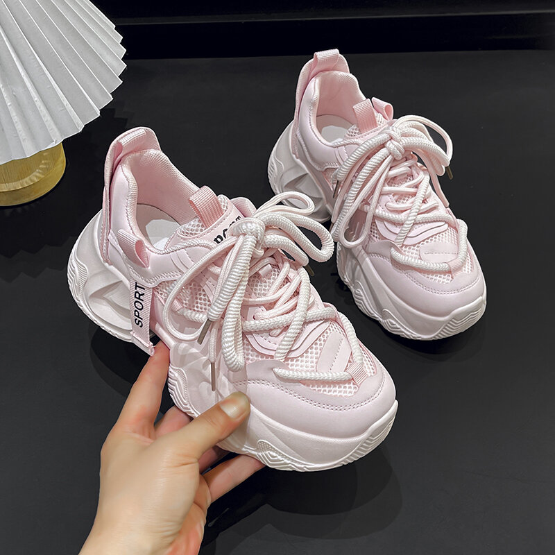 New 2024 Chunky Women's Sneakers Leather Casual Comfortable Ladies Shoes Trainer Platform Sneakers for Women Zapatillas Mujer