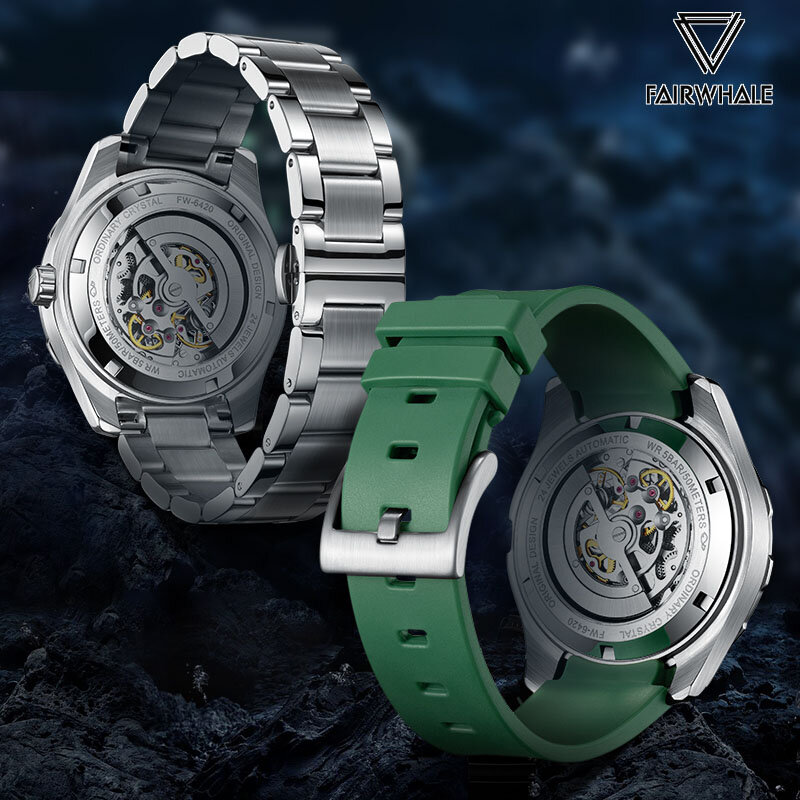 Luxe Skelet Automatische Man Horloge Casual Tourbillon Mechanische Horloges Voor Mannen Rvs Groene Lichtgevende Reloj Wateproof