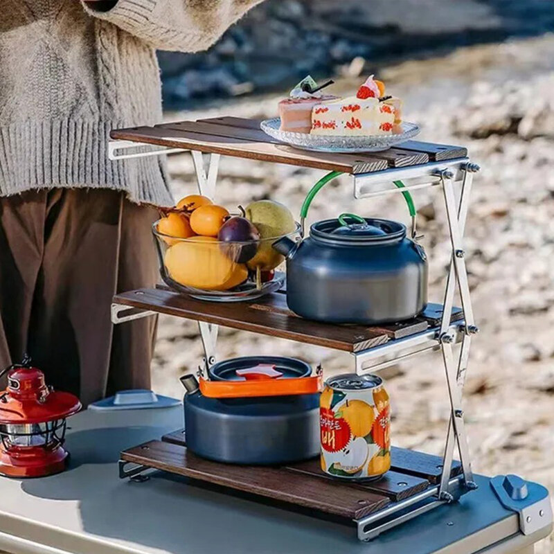 Zewnętrzny stojak kempingowy przenośny trzypoziomowy stojak łatwy do przenoszenia składany składany stół na piknik kemping