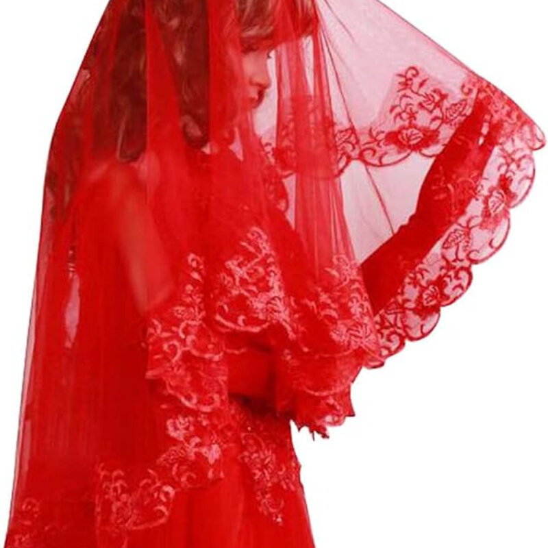 Red Bridal Headcloth, Bridal Wedding Veil, Simple Wedding Lace Accessory Headpiece for Women