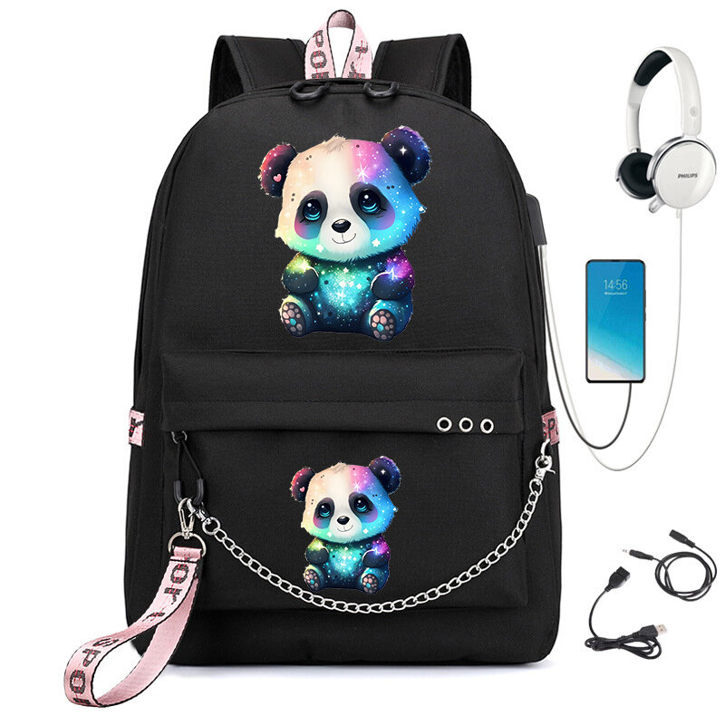 Детский рюкзак для девочек, школьный рюкзак, Детский рюкзак для начальной школы, цветная Милая сумка для книг с рисунком панды и аниме