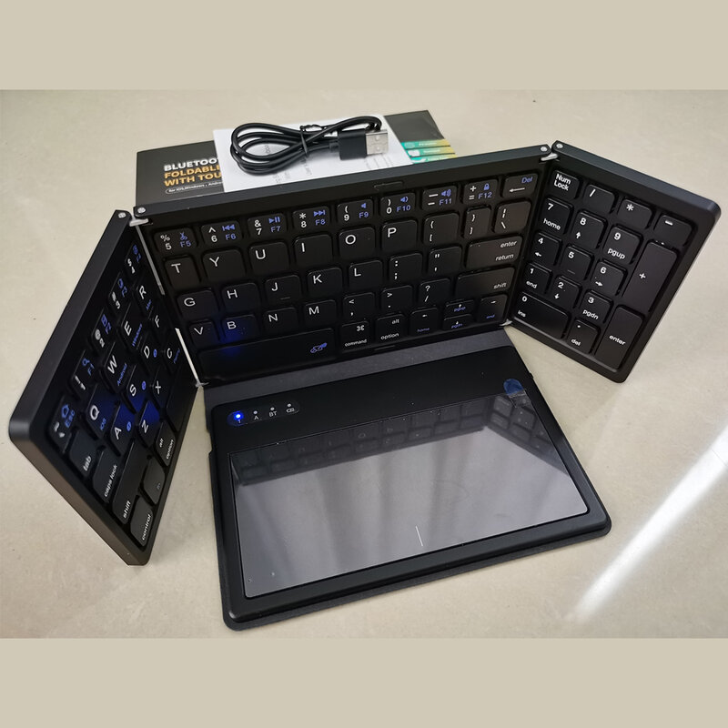 2023 المحمولة بلوتوث لوحة المفاتيح اللاسلكية طوي للطي لوحات المفاتيح المتكاملة مع لوحة اللمس ل IOS أندرويد ويندوز الوسادة اللوحي