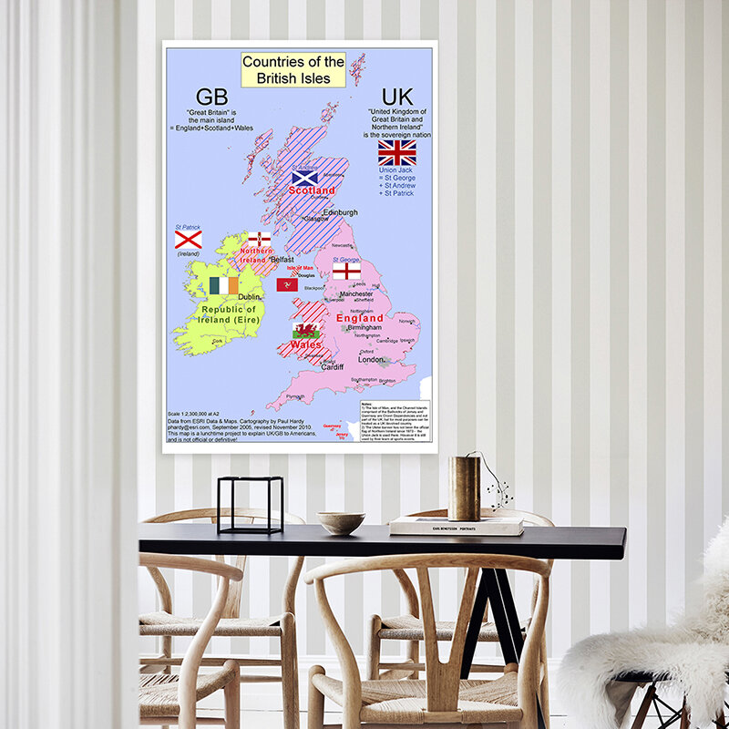Нетканая ткань 100x70 см вертикальная версия спрей британская карта на английском художественный фон настенная схема домашний декор товары для комнаты