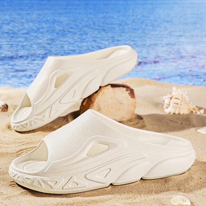 Легкие Нескользящие шлепанцы для мужчин, модная Повседневная летняя пляжная обувь, однотонные сандалии из ЭВА на толстой подошве