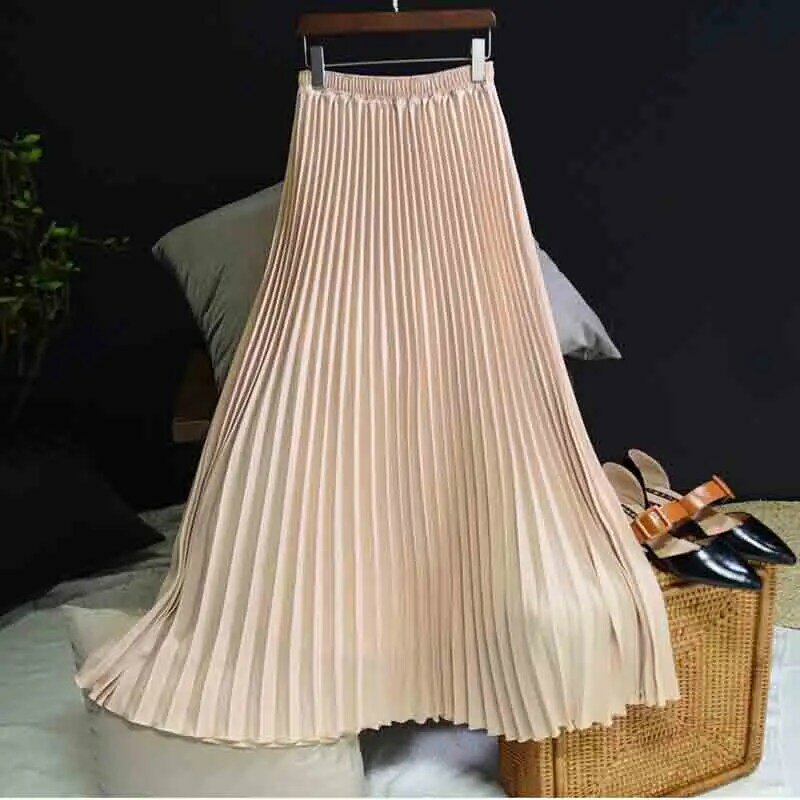 Женская плиссированная юбка, Однотонная юбка с высокой талией и поясом на резинке, модель T102 в Корейском стиле на весну и лето, 2023