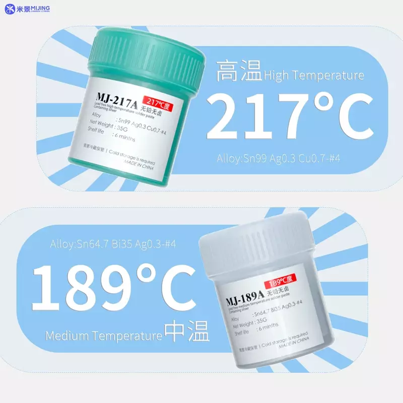Mijing Low Temperature Lead-free Solder Paste Containing Silver Mobile Phone Motherboard Repair Solder Paste 138°/158°/190°/217°