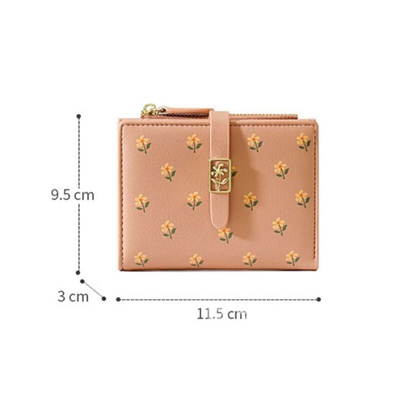 Bolsa de dinheiro PU padrão floral para mulheres, bolsa dupla, tamanho pequeno, porta-cartão, moda estudante