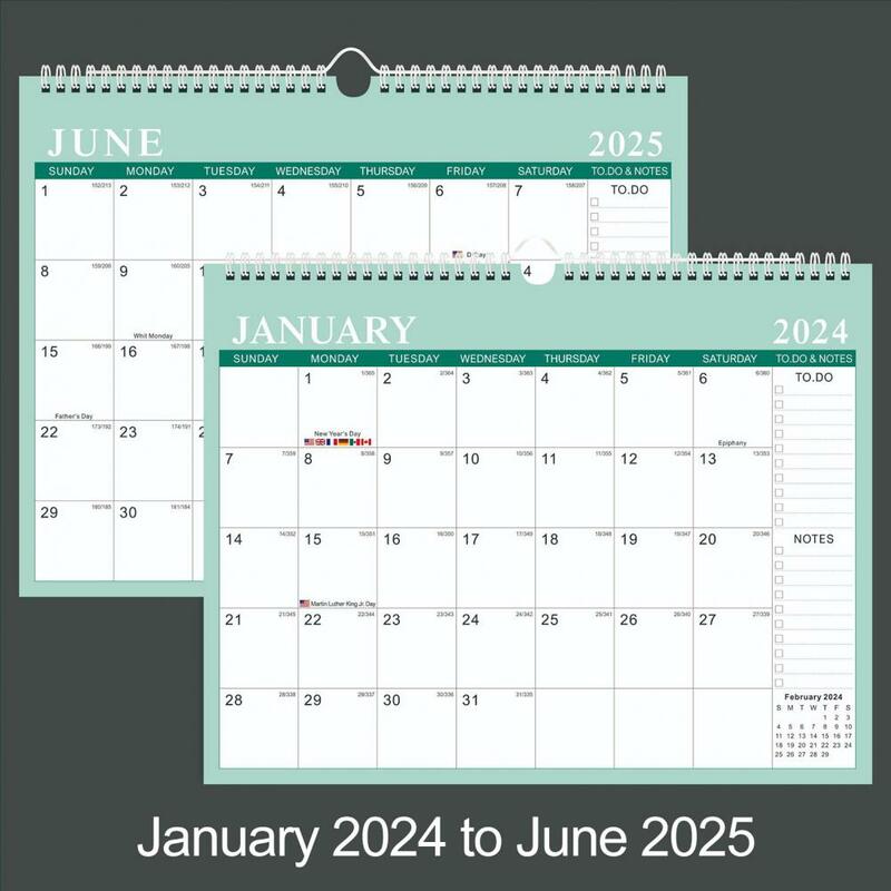 Pianificatore annuale con calendario da parete Extra mesi 2024-2025 2024-2025 calendario da parete pianificatore di gestione del tempo inglese per l'home Office