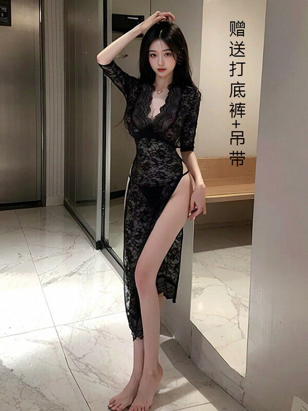 Женское сексуальное платье для ночного клуба с кружевным разрезом и воротником средней длины
