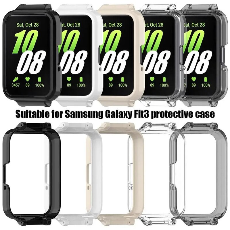 Caso PC para Samsung Galaxy Fit 3, pulseira de relógio, protetor de tela de cobertura total, Shell para Galaxy Fit3, quadro protetor