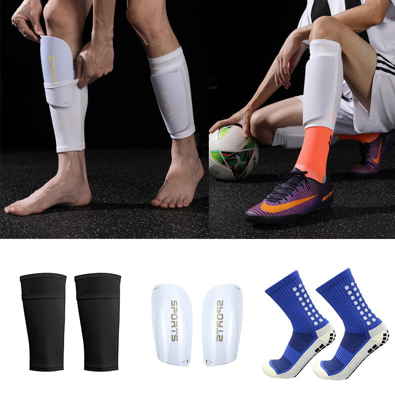 ถุงเท้าฟุตบอลพร้อมกระเป๋าอุปกรณ์ป้องกันหน้าแข้งอุปกรณ์กีฬามืออาชีพใหม่