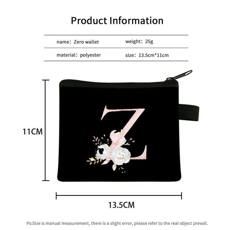 ジッパーとポケット付きのキャンバスバッグ,ピンクの文字と花柄の財布,ジッパー付き,子供用の小さなポケット