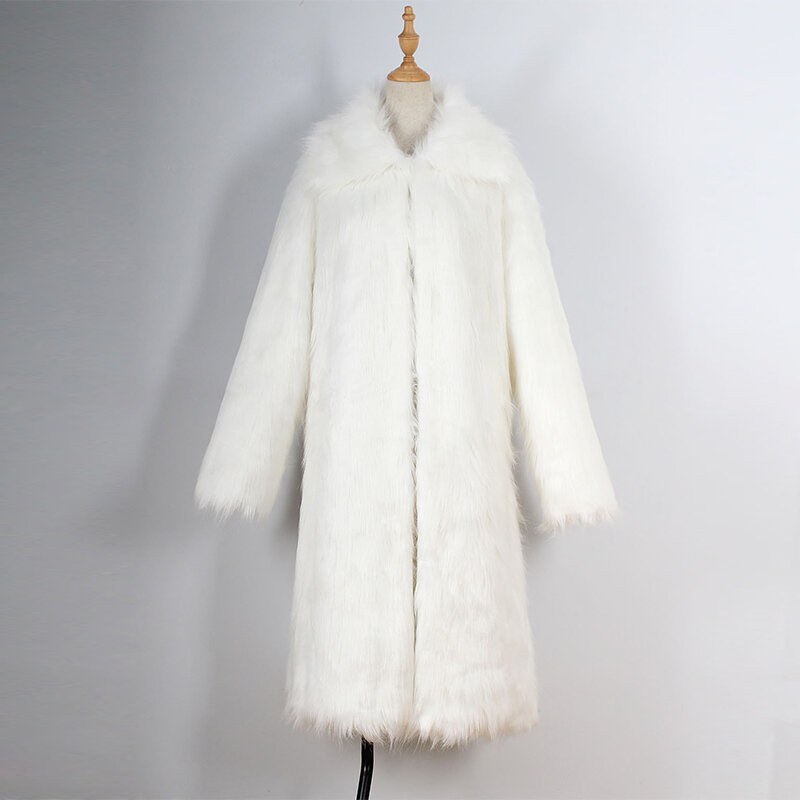 Mantel bulu warna alami jaket panjang bulu Faux wanita mantel Trench halus tebal hangat musim dingin mantel bulu rakun untuk pria dan jaket