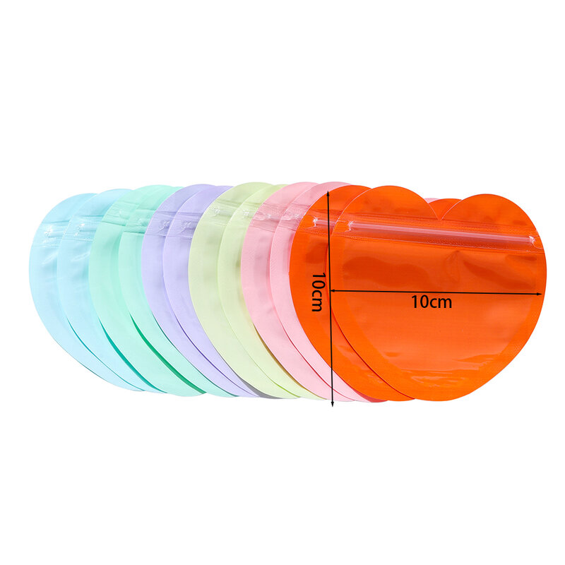 虹色のジッパーロックバッグ,透明なハート型のプラスチック製シールバッグ,ジュエリーディスプレイ,ネックレス,イヤリング,ブレスレットパッケージ,10個