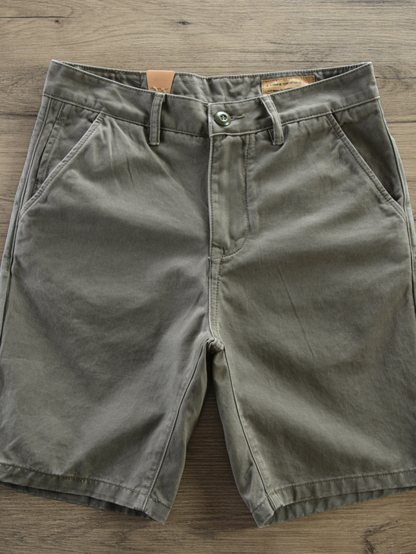 Shorts americanos de sarja retrô para homens, 100% algodão, lavado, pesado, casual, reto, calças de cinco pontos, verão, novo, 2024