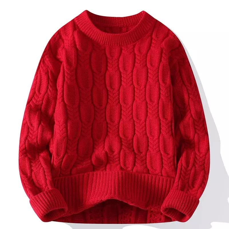 Мужской вязаный свитер с круглым вырезом, облегающий Легкий Повседневный вязаный пуловер с узором «косичка», зимние толстые теплые свитера