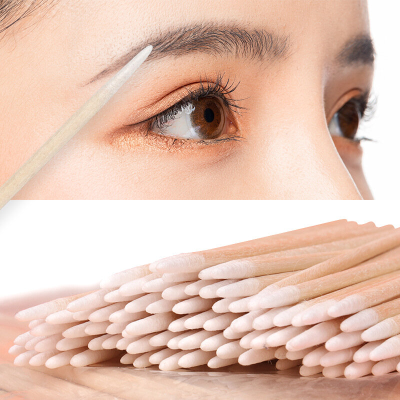 500pcs wood cotton swab Ear cleaning Stick Cotton buds Disposable eyelash extension microbrush cotton rod ear wax removal tool