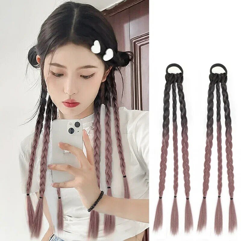 Розовое удлинение с градиентом, корейский стиль для девушек, плетеные волосы в стиле группы Y2K, милые синтетические плетеные волосы для ежедневного искусства