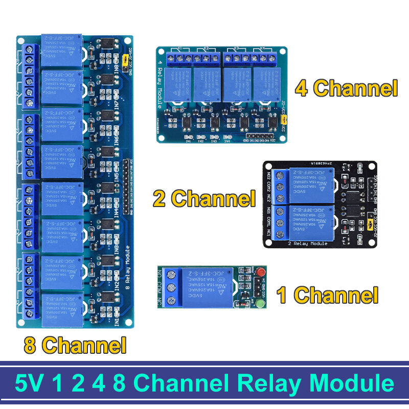 TZT módulo de relé de canal con optoacoplador, salida de relé de 1, 2, 4, 6 y 8 vías para Arduino, 5V, 12V1