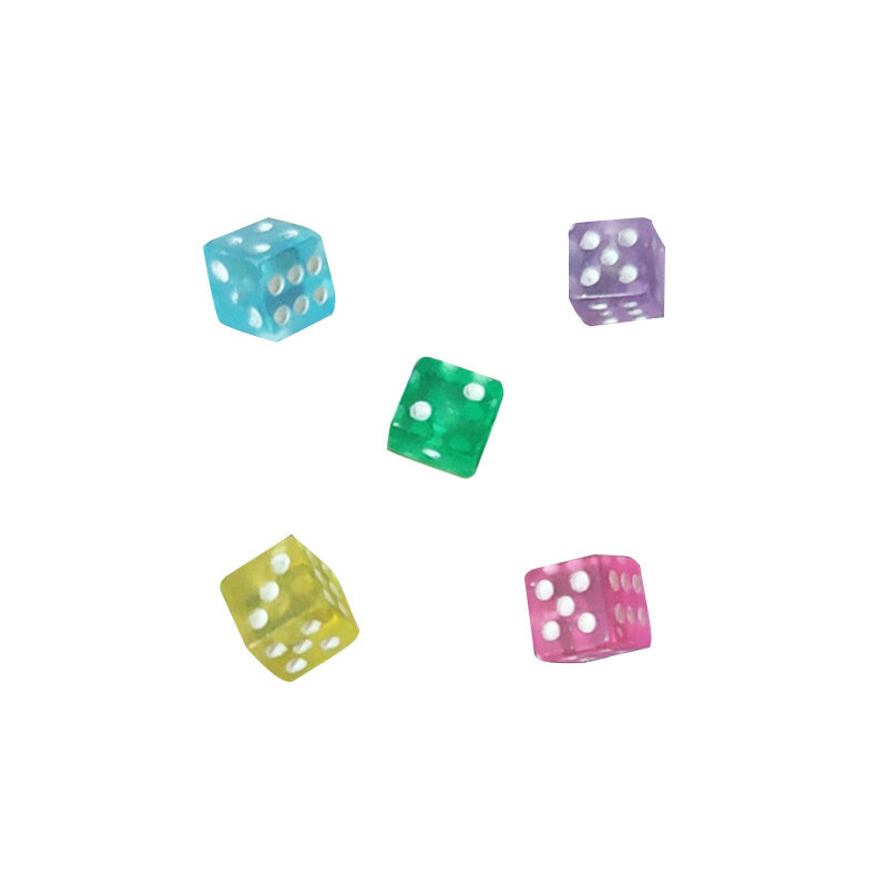 100 buah 6 warna plastik putih Game sudut kanan dadu standar D6 titik enam sisi dadu kubus untuk papan Aksesoris permainan 5*5*5mm