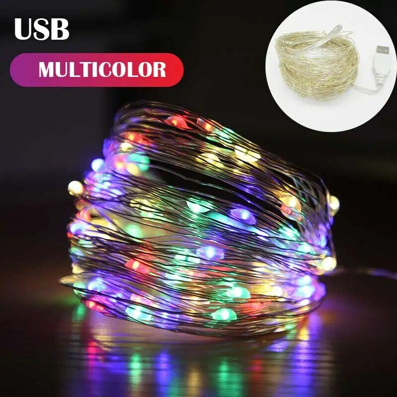Guirnalda de luces LED de 7 colores para Navidad, guirnalda de luces de alambre de cobre con batería para fiesta, boda