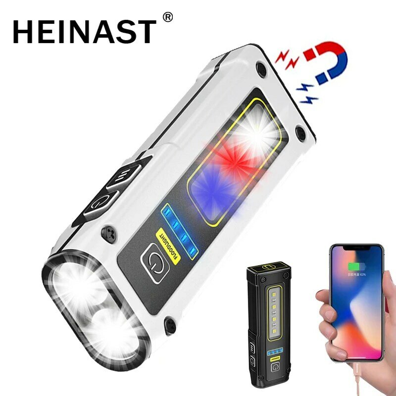 Mini Multi-function Flashlight Dual LED Source Working Light Type-C RechargeableTorch Strong Magnet Emergency Power Bank Lantern