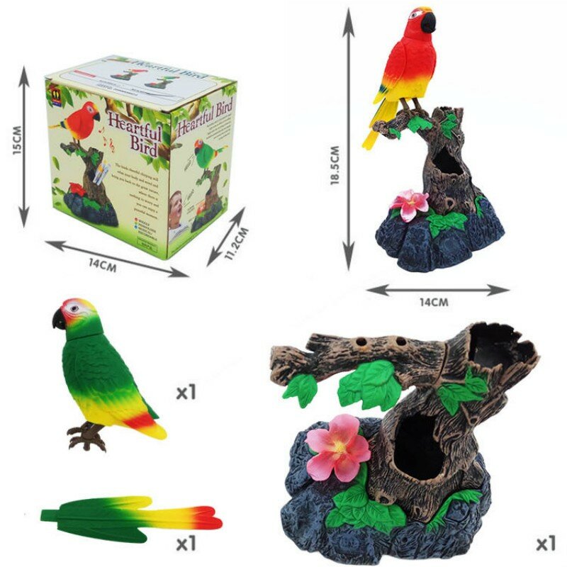 Talking Parrot Bird Electronic Pen Holders para Crianças, Decoração para Casa, Função de Reprodução, Brinquedos de Escritório, Natal e Presentes de Aniversário