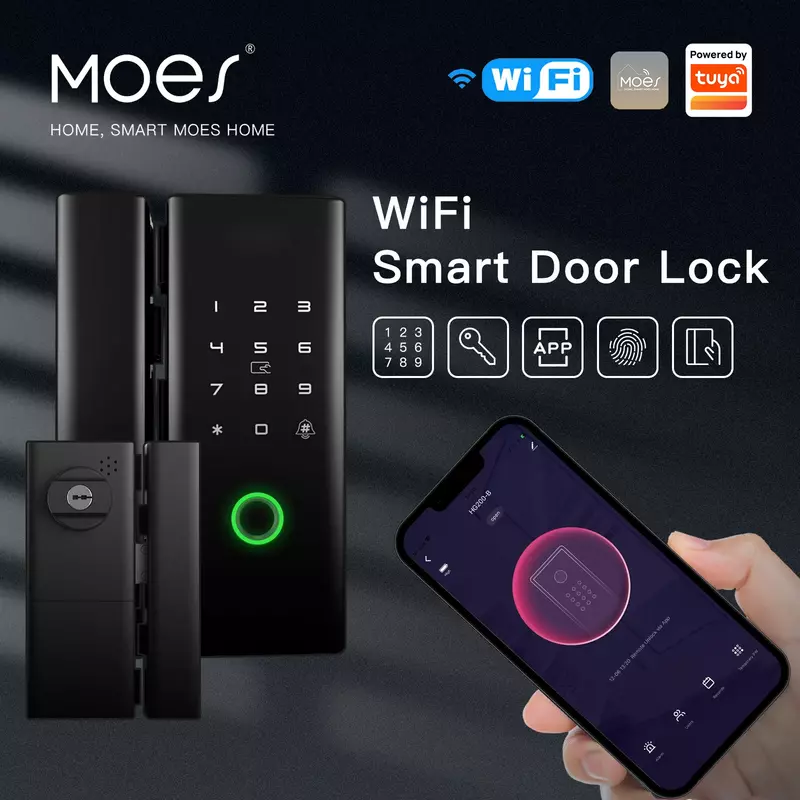 MOES-Controle Remoto Door Lock com Wi-Fi, Smart App, Iron Gate, chave mecânica ao ar livre, senha de impressão digital, desbloqueio eletrônico, USB Charge