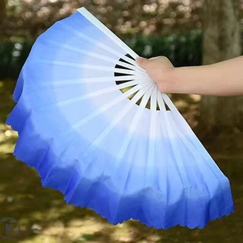 Extra Heavy Mulan Fan Belly Dance Fan  Double-leaf Magnolia West Lake Tai Chi Gradient Blue Clouds Props Plastic Handle Adults