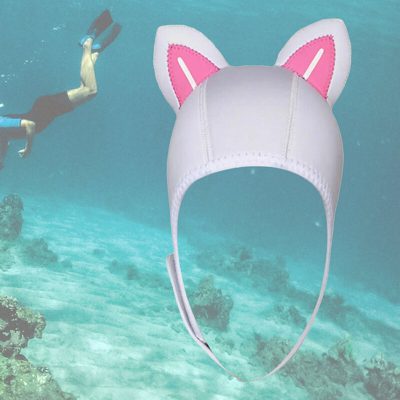 Topi menyelam Skuba telinga kucing, topi renang Neoprene 3mm untuk Snorkeling, berenang, Selancar termal elastis, topi renang musim dingin