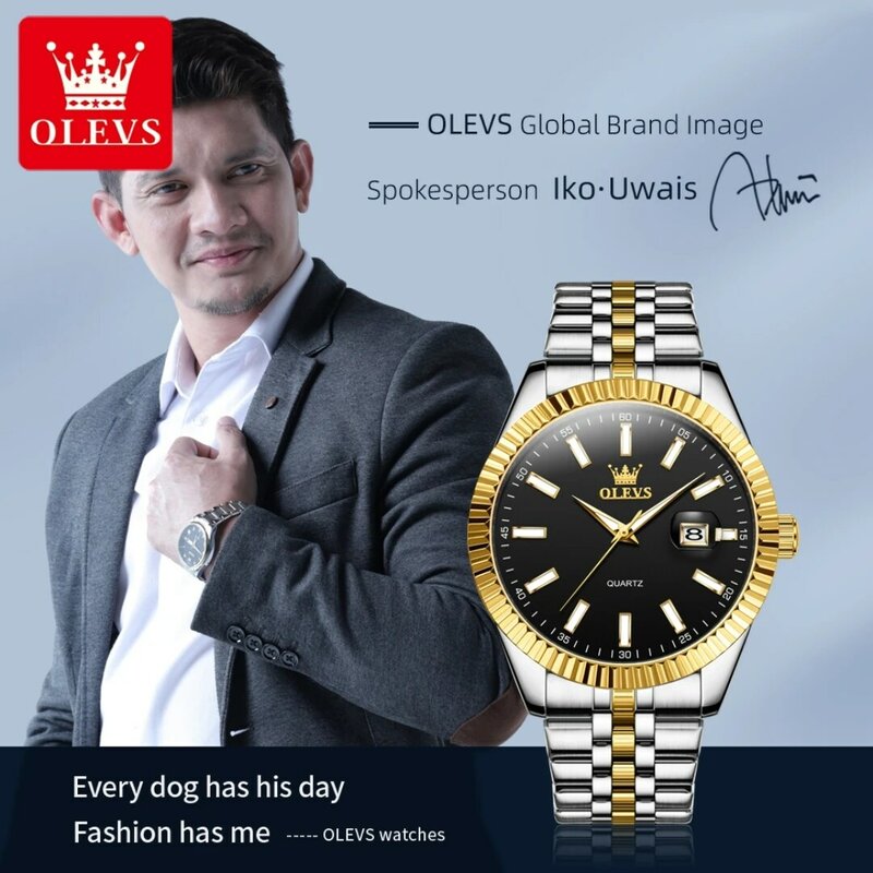 Olevs Quarz Mode Uhr Geschenk rundes Zifferblatt Edelstahl Armband Kalender leuchtend