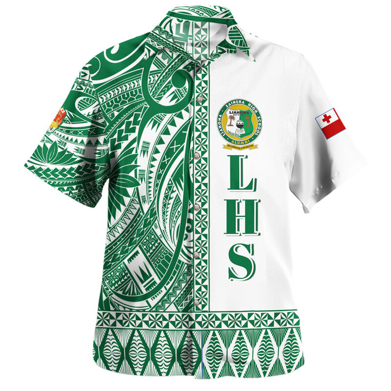 O Reino de Tonga Bandeira Nacional Impressão Camisas para Homens, Camisas de Impressão 3D, Brasão de Braço, Camisas Curtas Gráficas, Roupas Harajuku