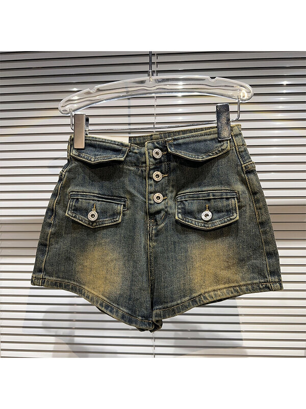 Women Gyaru 2000s Aesthetic American Vintage Jean Shorts Low Rise Denim Hot Pants Y2k Streetwear Harajuku Fashion Kpop Chic Tid