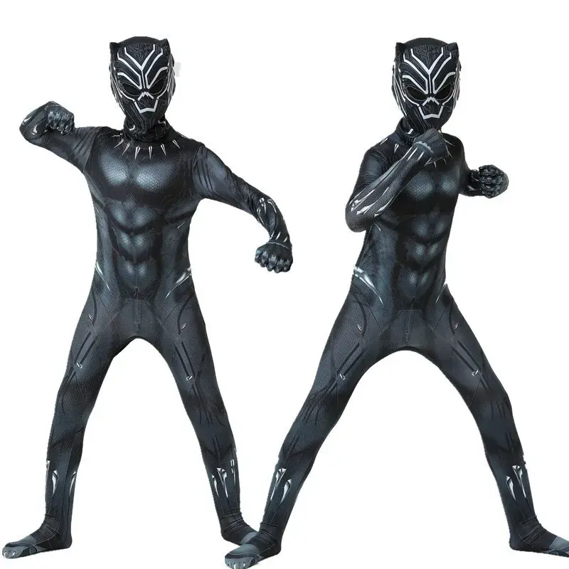 Halloween Cosplay schwarz Superhelden Panther Kostüm für Kinder Erwachsene Overalls Set Superheld Zentai Anzug Panther Cosplay Bodys