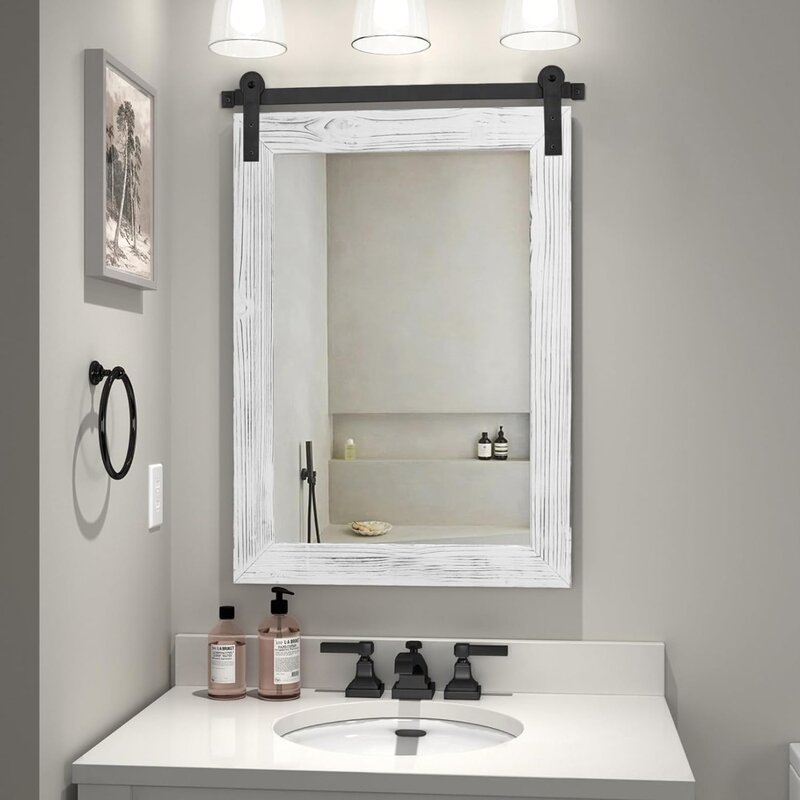 Зеркало в деревенском стиле для ванной комнаты-30x21, настенное дверное зеркало в деревенском стиле с рамкой для прихожей, гостиной, Настенный декор для прихожей