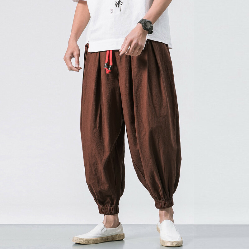 Spring Summer Harem Pants Mens Breathable Cotton Linen Loose Pants Casual Bloomers Fashion Trousers Men Clothing Cropped Pants