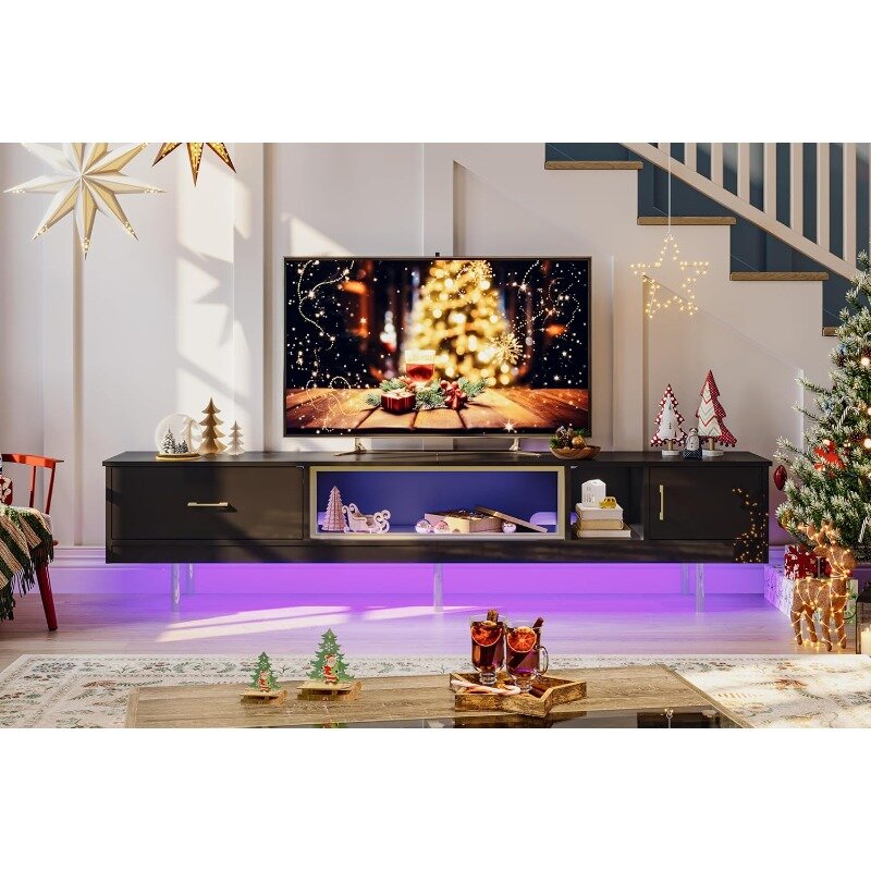 80 Zoll Hochglanz-Unterhaltung zentrum mit Stauraum für Fernseher bis zu 85 "LED-TV-Ständer mit Schublade und 2 Lagers chränken